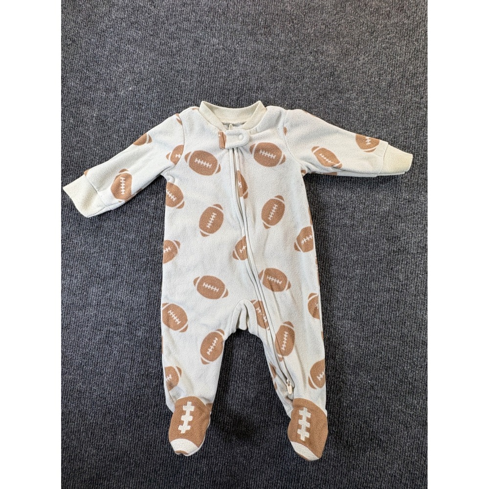 Carters Child of Mine Baby 0-3M Football Fleece Footed Sleeper Pajamas Gray